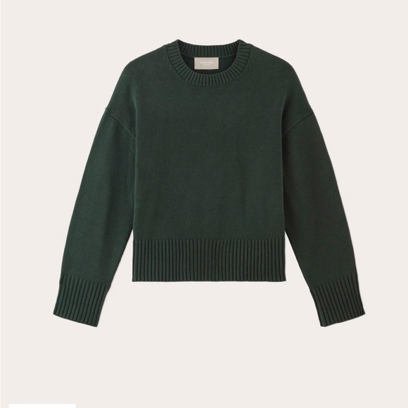 NWT Everlane Boxy Organic Cotton Women's Sweater Large Dark Green - Picture 3 of 7